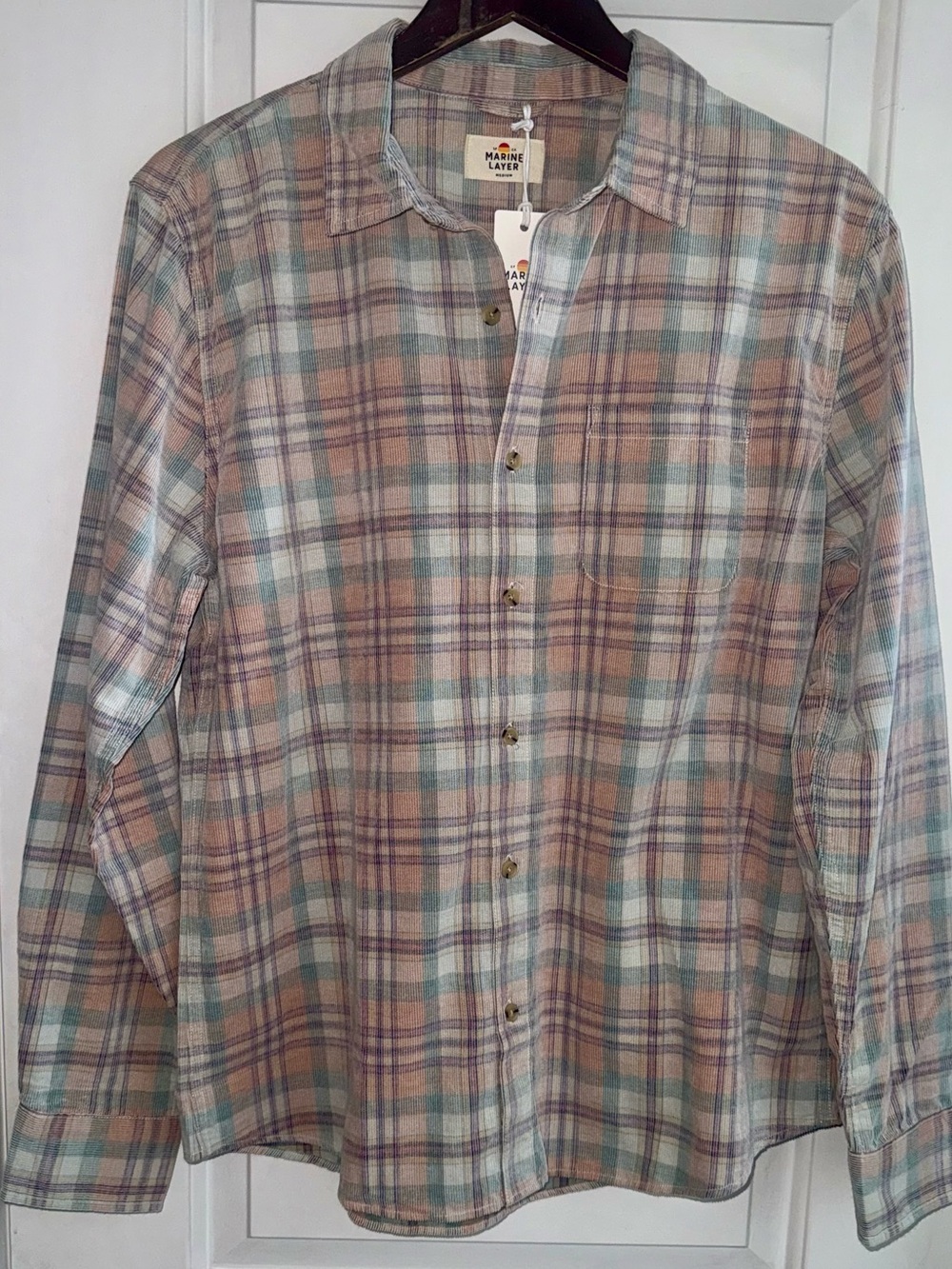 🌅Marine Layer NWT Lightweight Fine Corduroy Shirt in “Sunrise Plaid”